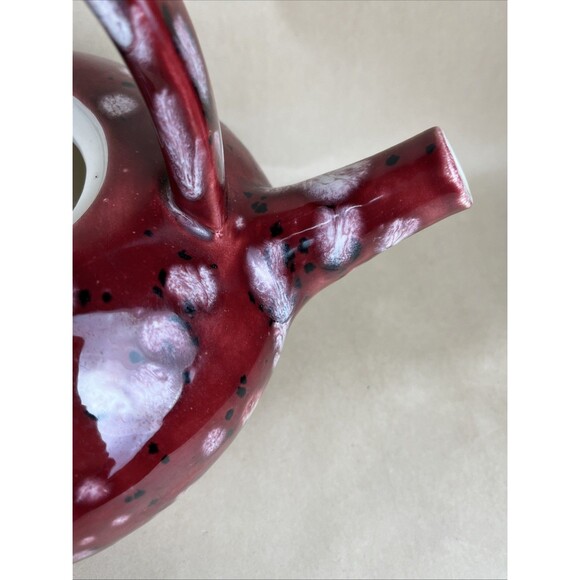 Handcrafted Studio‎ Art Pottery Teapot Red Glaze White & Black Speckles Ceramic - Picture 5 of 9